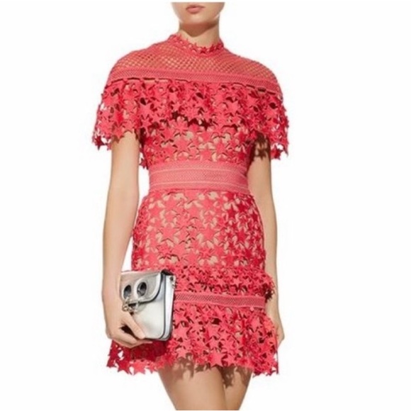 New Self Portrait Vibrant Pink Frill Star Mini Dress
